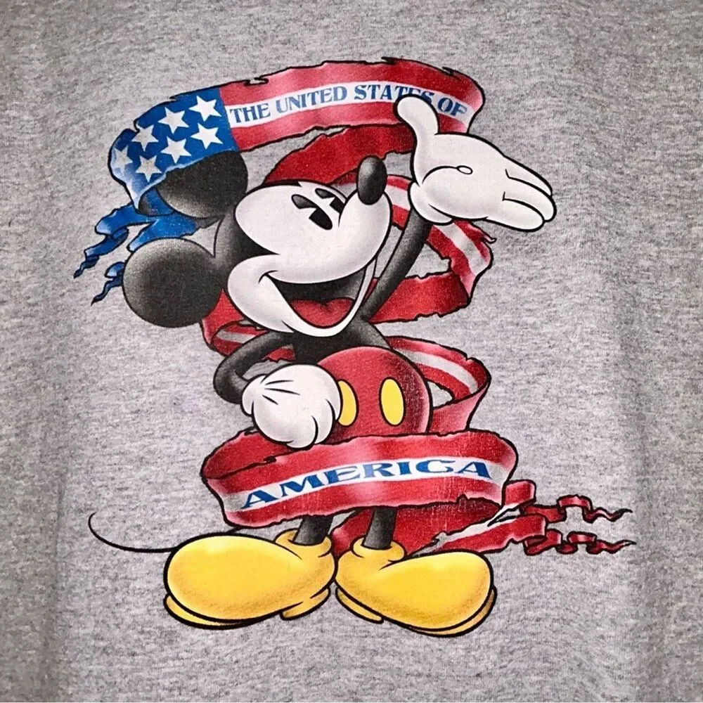 Mickey Mouse Disney Grey Kids Youth XL Tee America USA Flag Patriotic Graphic